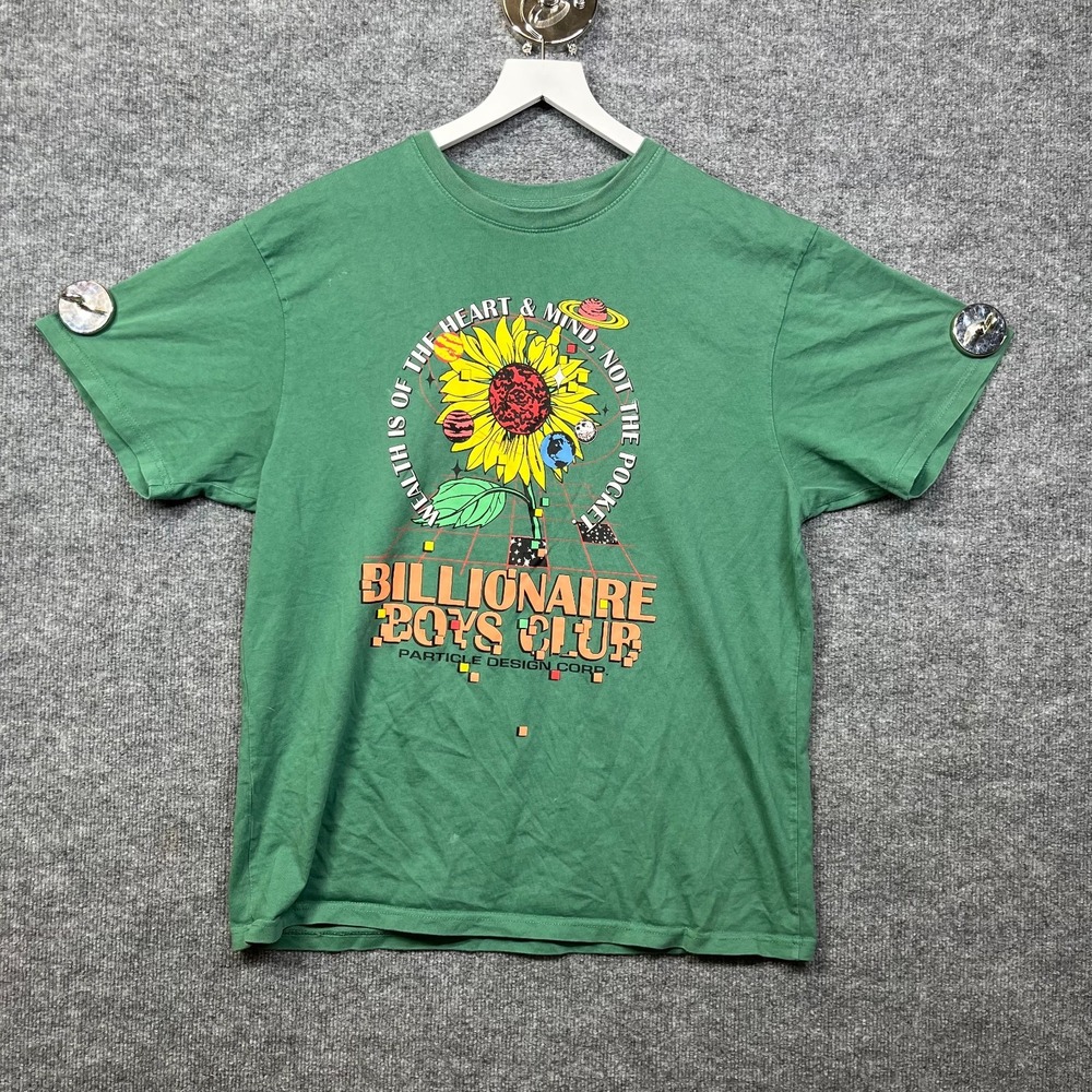 Billionaire Boys Club T-Shirt Men Green Cotton Sunflower Graphic Streetwear - XL